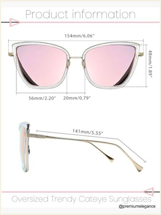 Oversized Cat Eye Sunglasses UV Protection Metal Frame Trendy Sunnies